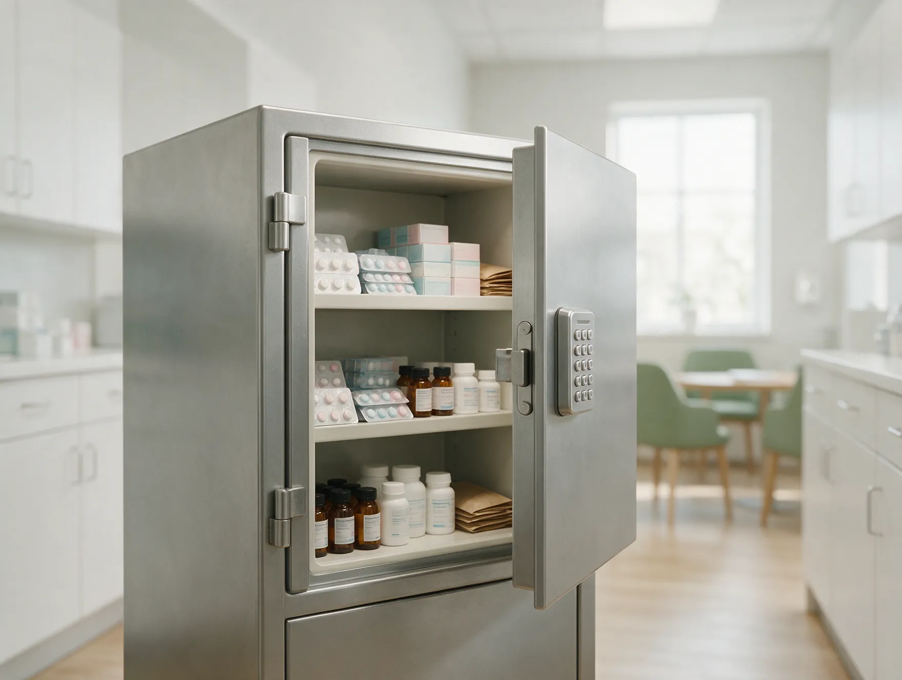 Secured cabinet for controlled substances
