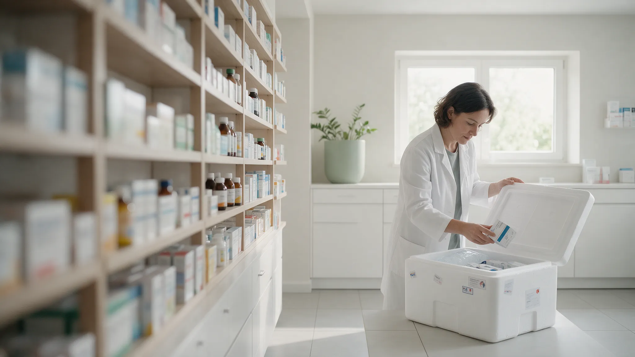 Pharmacist unpacking an insulated medicine shipment