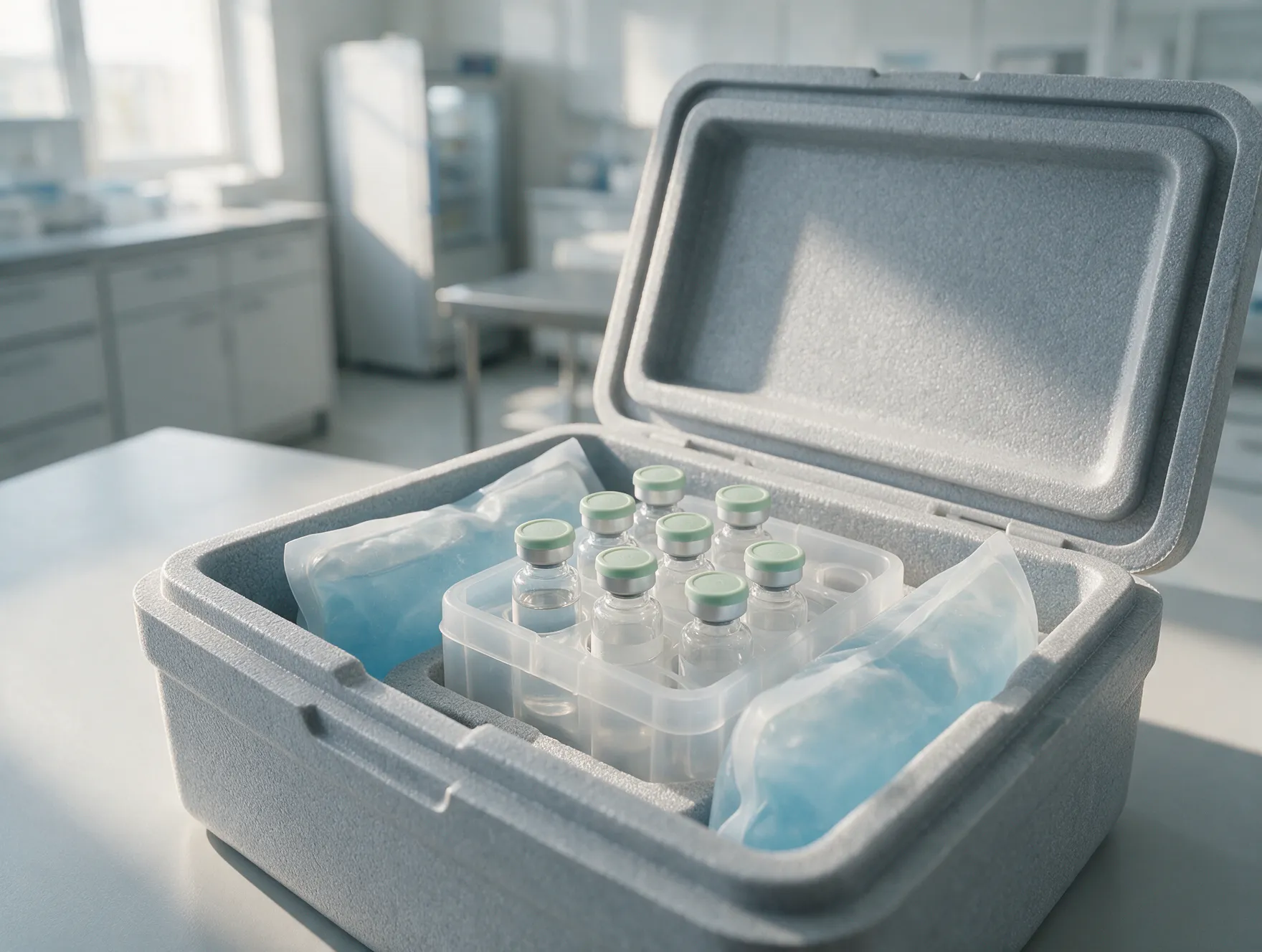 Vaccine vials in a cool box